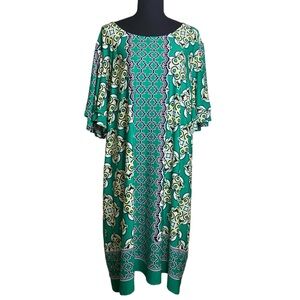 Kim Rogers Curvy, Size 2X, Green, white, yellow, and black dress.